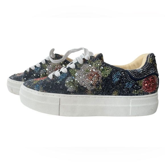 Betsey Johnson Shoes - Betsey Johnson "Sidny" Rhinestone Platform Sneakers – Navy Floral Size 7